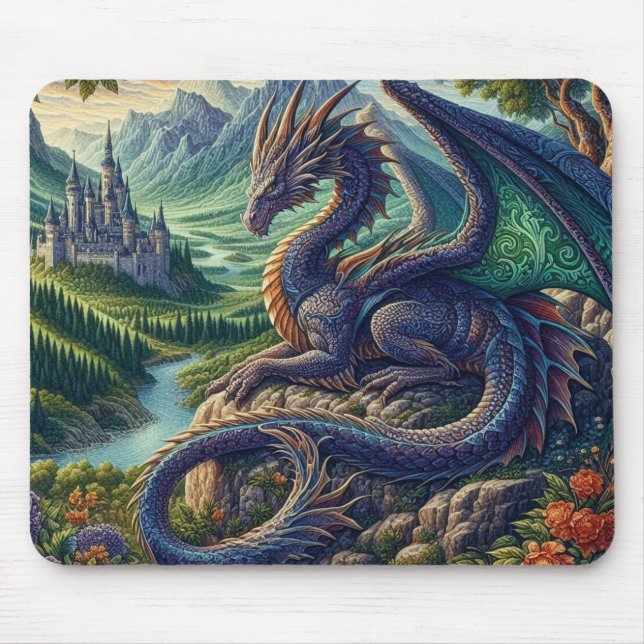 Colorful, Medieval Dragon castle Mouse Pad (Front)