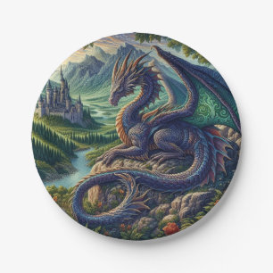 Colorful, Medieval Dragon castle Paper Plates
