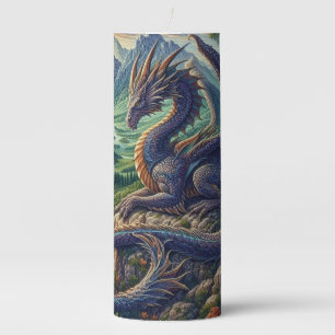 Colorful, Medieval Dragon castle Pillar Candle