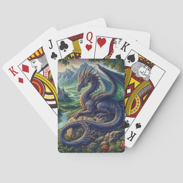 Colorful, Medieval Dragon castle Poker Cards (Back)