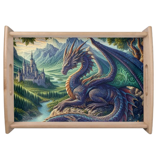 Colorful, Medieval Dragon castle Serving Tray (Front)