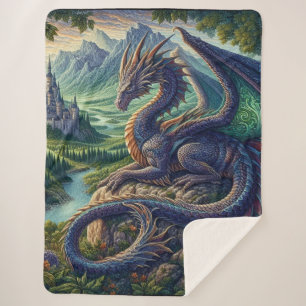 Colorful, Medieval Dragon castle Sherpa Blanket