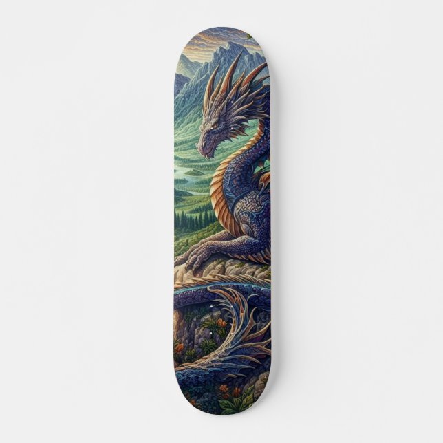 Colorful, Medieval Dragon castle Skateboard (Front)