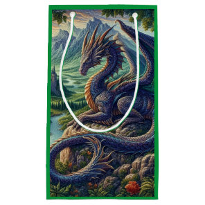 Colorful, Medieval Dragon castle Small Gift Bag