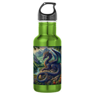 Colorful, Medieval Dragon castle Stainless Steel Water Bottle