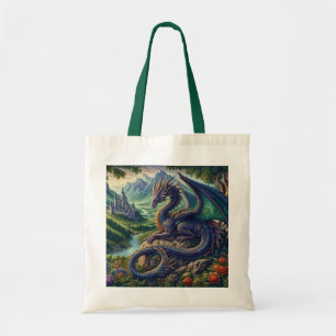 Colorful, Medieval Dragon castle Tote Bag
