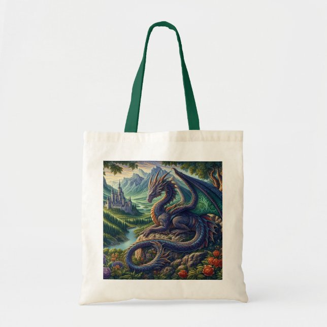 Colorful, Medieval Dragon castle Tote Bag (Front)