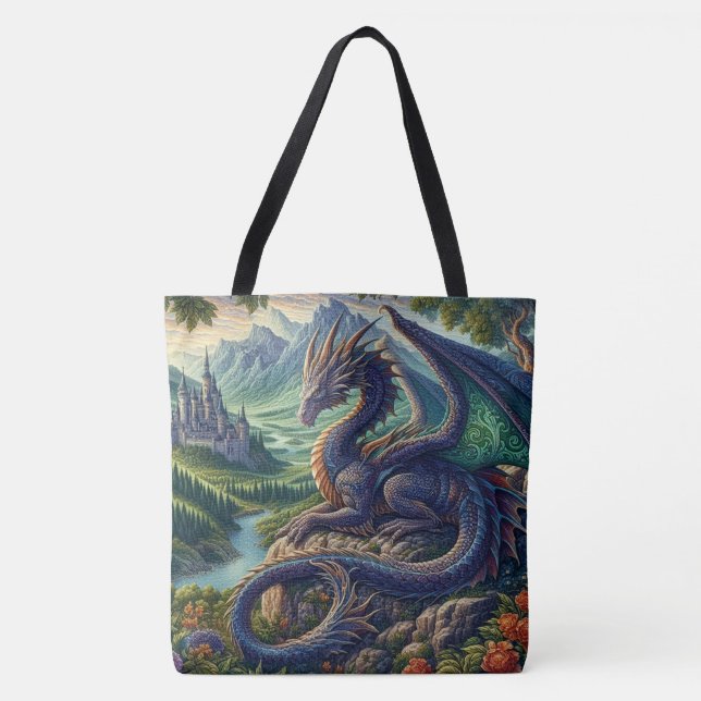 Colorful, Medieval Dragon castle Tote Bag (Front)