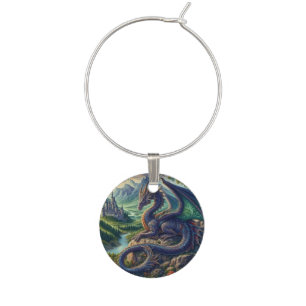Colorful, Medieval Dragon castle Wine Charm