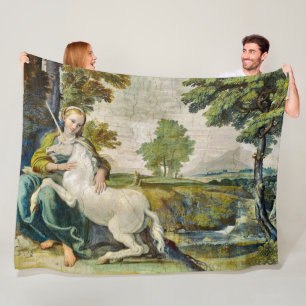 Colorful Medieval Unicorn Painting Satin Fleece Blanket