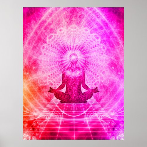 Colorful Meditation Spiritual Yoga Lotus Pose Wood Poster