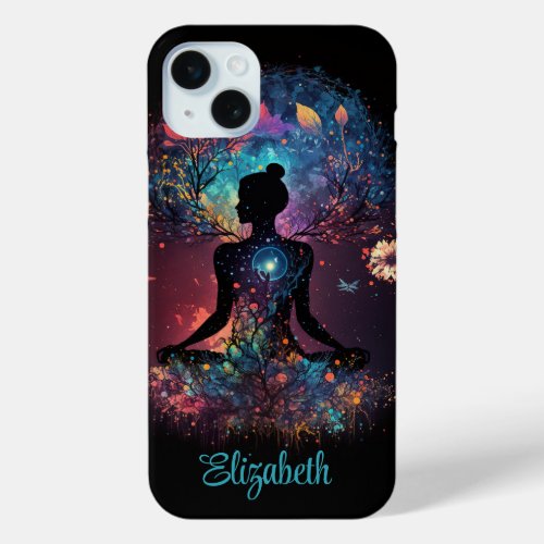 Colorful Meditation Yoga Girl Custom Name iPhone 15 Plus Case
