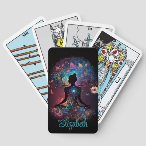 Colorful Meditation Yoga Girl Custom Name Tarot