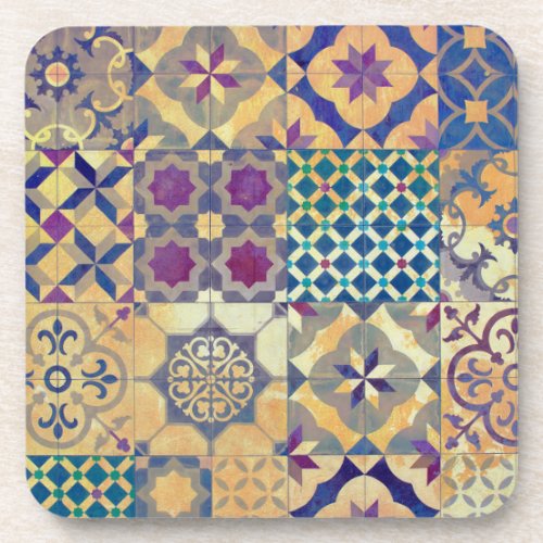 Colorful Mediterranean  Aegean traditional tiles Beverage Coaster