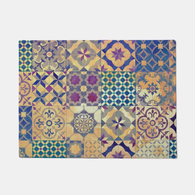 Colorful Mediterranean & Aegean traditional tiles Doormat (Front)