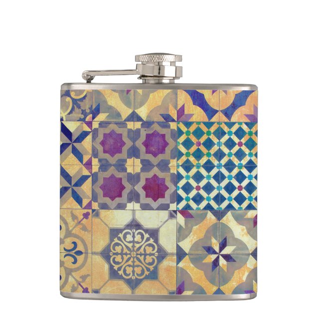 Colorful Mediterranean & Aegean traditional tiles Flask (Front)