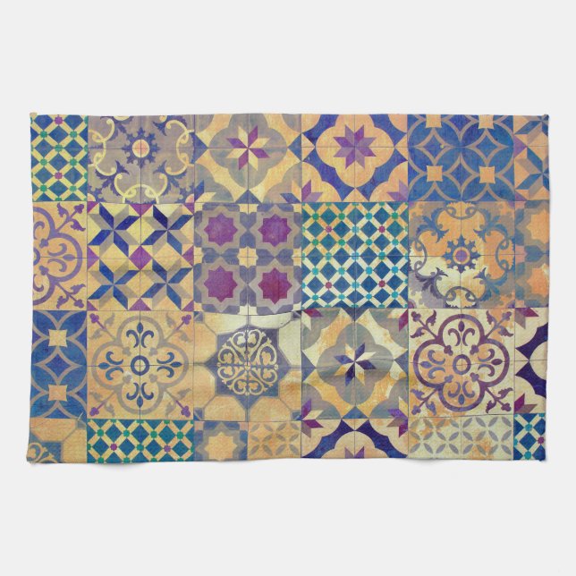 Colorful Mediterranean & Aegean traditional tiles Kitchen Towel (Horizontal)