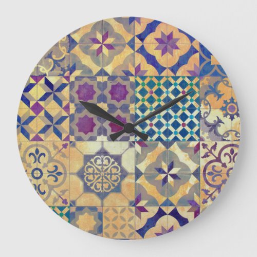 Colorful Mediterranean  Aegean traditional tiles Large Clock