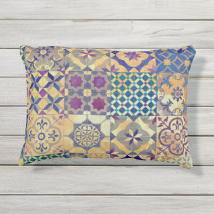 Colorful Mediterranean & Aegean traditional tiles Outdoor Pillow