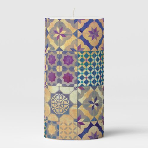 Colorful Mediterranean  Aegean traditional tiles Pillar Candle