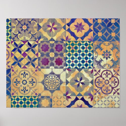 Colorful Mediterranean  Aegean traditional tiles Poster