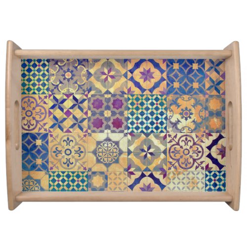 Colorful Mediterranean  Aegean traditional tiles Serving Tray