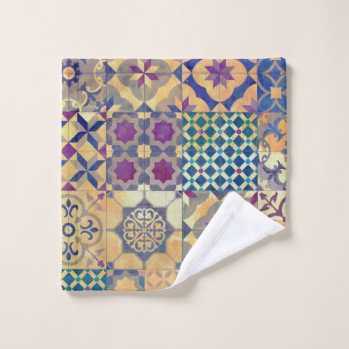 Colorful Mediterranean  Aegean traditional tiles Wash Cloth