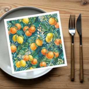 Colorful Mediterranean Citrus Fruits Watercolor Napkins