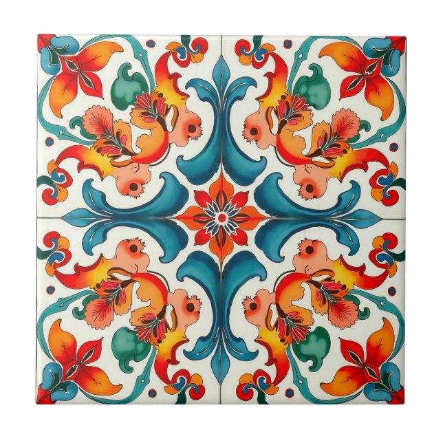 Colorful,Mediterranean,mosaic,blue,orange,green, Ceramic Tile (Front)