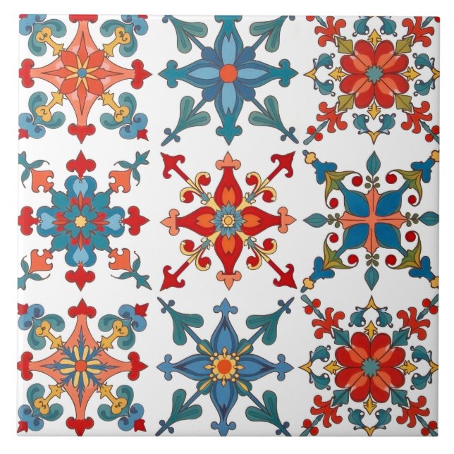Colorful,Mediterranean,mosaic,blue,orange,green, Ceramic Tile (Front)