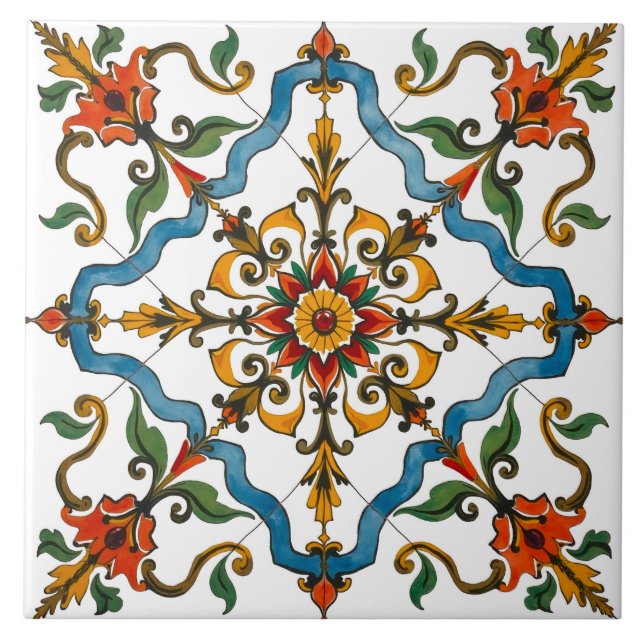 Colorful,Mediterranean,mosaic,red,green ,blue, Ceramic Tile (Front)