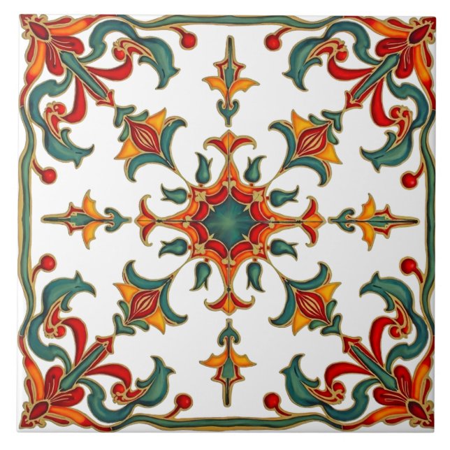 Colorful,Mediterranean,mosaic,red,orange,green, Ceramic Tile (Front)