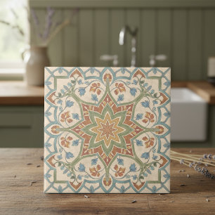 Colorful Mediterranean Pattern Pat#16 Teal ID1195 Ceramic Tile