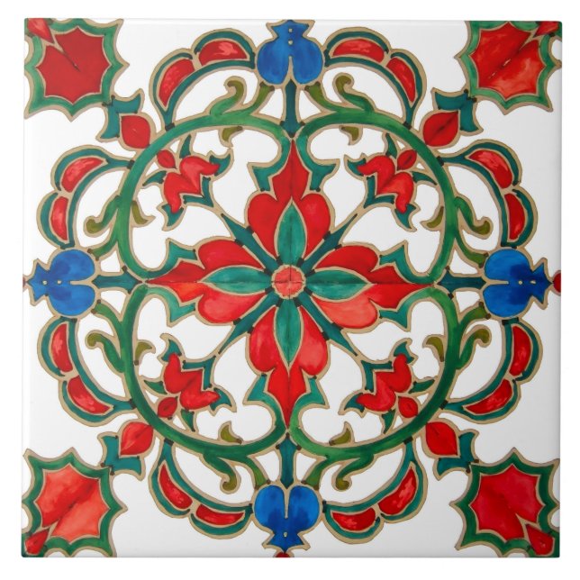 Colorful,Mediterranean,red and green,mosaic, Ceramic Tile (Front)