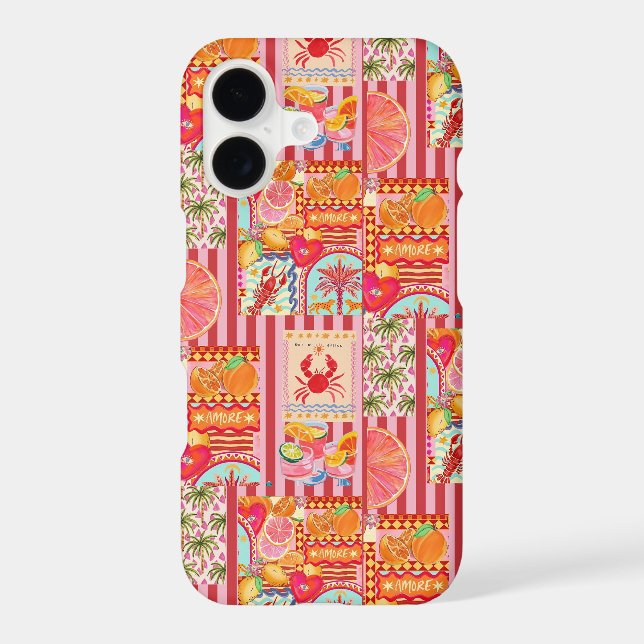 Colorful Mediterranean Summer Collage Pattern | Ci iPhone Case (Back)