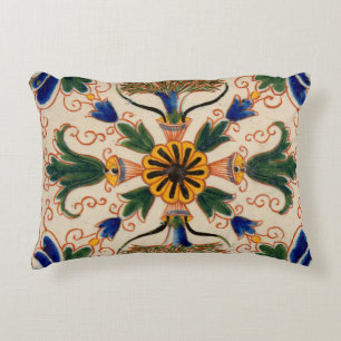 Colorful Mediterranean Vintage Floral Pattern Accent Pillow