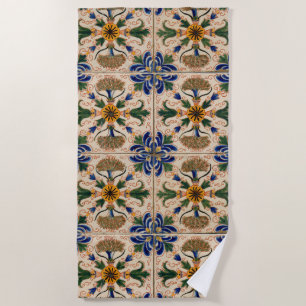 Colorful Mediterranean Vintage Floral Pattern Beach Towel