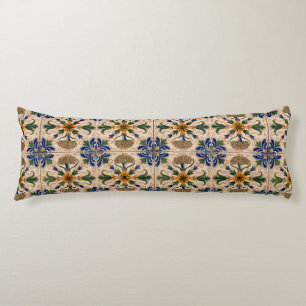 Colorful Mediterranean Vintage Floral Pattern Body Pillow