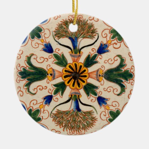 Colorful Mediterranean Vintage Floral Pattern Ceramic Ornament