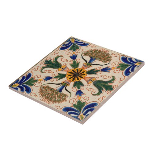 Colorful Mediterranean Vintage Floral Pattern Ceramic Tile