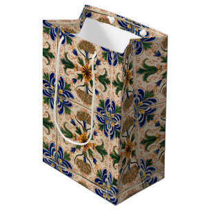 Colorful Mediterranean Vintage Floral Pattern  Medium Gift Bag