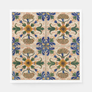 Colorful Mediterranean Vintage Floral Pattern Napkins