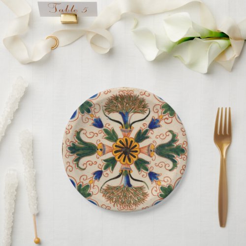 Colorful Mediterranean Vintage Floral Pattern  Paper Plates