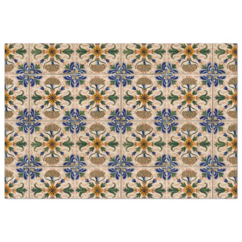 Colorful Mediterranean Vintage Floral Pattern Tissue Paper