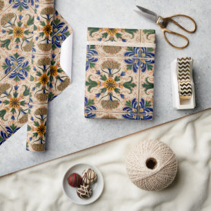 Colorful Mediterranean Vintage Floral Pattern Wrapping Paper