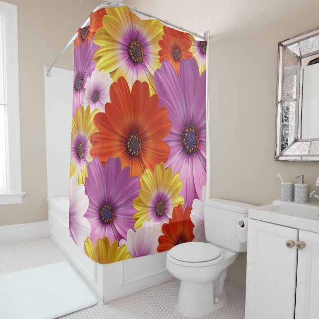 Colorful Medley of African Daisies Flowers Shower Curtain (In Situ)