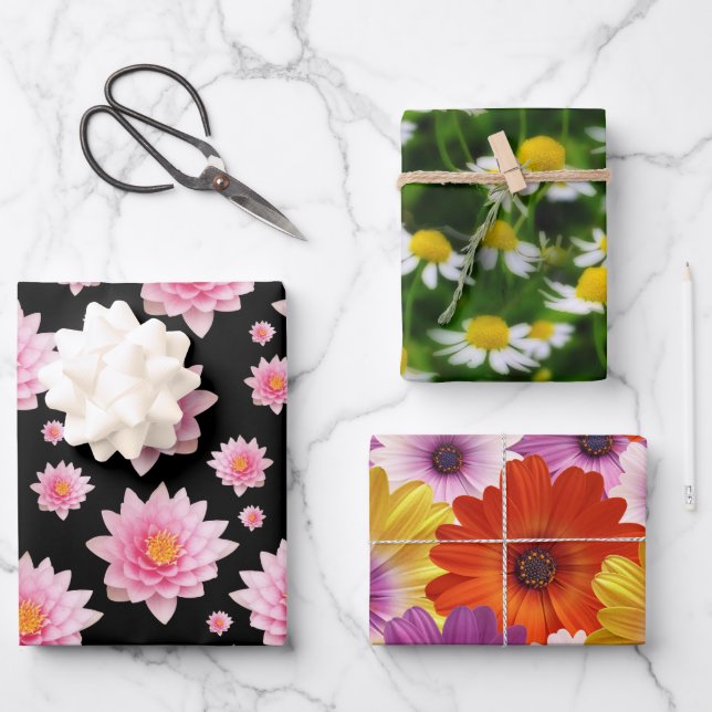 Colorful Medley of African Daisies Flowers Wrapping Paper Sheets (Front)