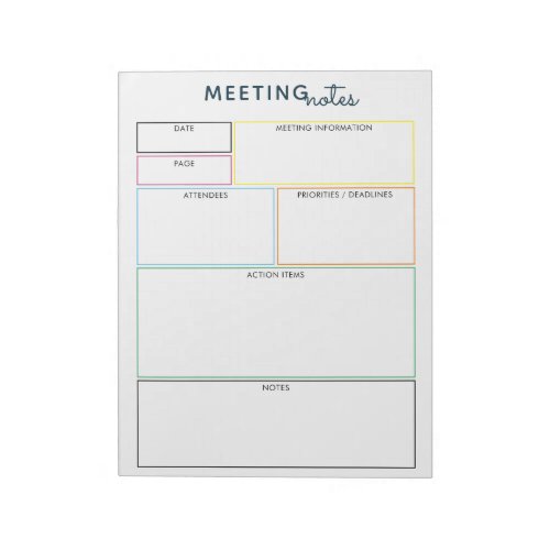 Colorful Meeting Notes Memo Planner Notepad