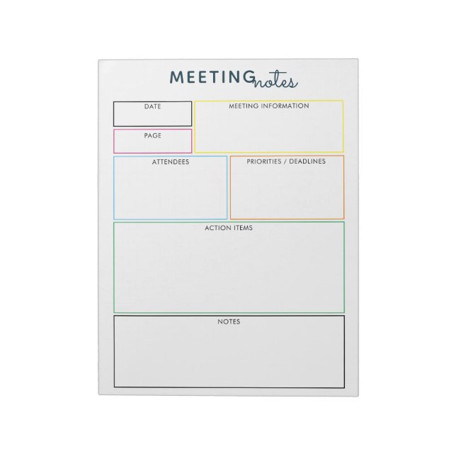 Colorful Meeting Notes Memo Planner Notepad (Rotated)