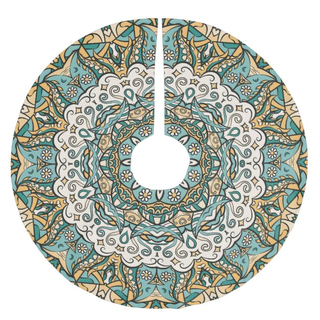 Colorful Mehndi Tile Seamless Tracery Brushed Polyester Tree Skirt (Front)